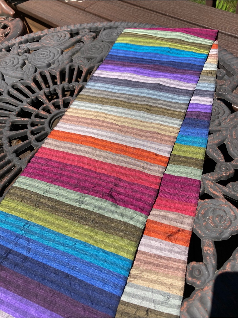 Vintage Carol Cassidy Lao Textiles Cambodia Hand Woven Silk Rainbow Scarf 60x7.5